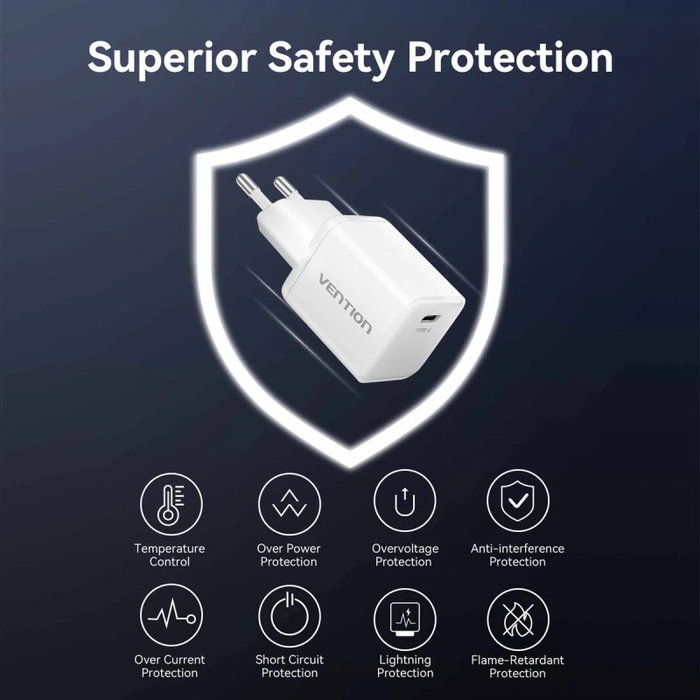 Vention Cargador de Pared GaN FCIW0-EU 30W USB-C Blanco Vention Cargador de Pared GaN FCIW0-EU 30W USB-C Blanco
